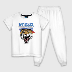Пижама хлопковая детская Уссурийский русский тигр, цвет: белый