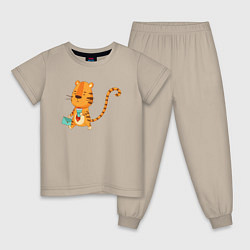 Пижама хлопковая детская Тигр менеджер с кофе, цвет: миндальный