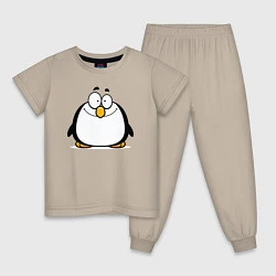 Пижама хлопковая детская Глазастый пингвин, цвет: миндальный