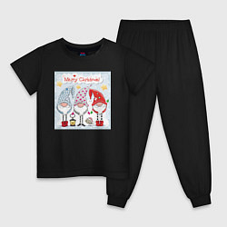 Пижама хлопковая детская Гномы Счастливого рождества, цвет: черный