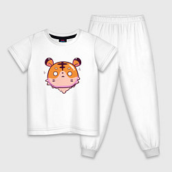 Пижама хлопковая детская Завороженный тигр, цвет: белый
