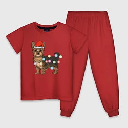 Пижама хлопковая детская Йоркширский терьер новогодний, цвет: красный