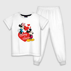 Пижама хлопковая детская Mickey x Minnie Love, цвет: белый