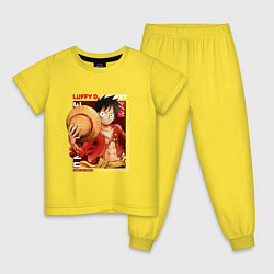 Пижама хлопковая детская Ван-Пис One Piece, Луффи Мугивара, цвет: желтый