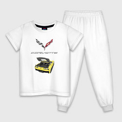 Пижама хлопковая детская Chevrolet Corvette - этим всё сказано!, цвет: белый
