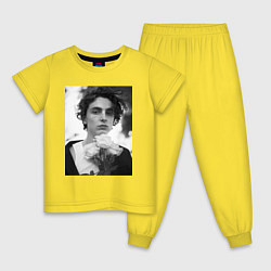 Пижама хлопковая детская Timothee Chalamet с розами, цвет: желтый