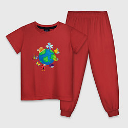 Пижама хлопковая детская Мир насекомых, цвет: красный