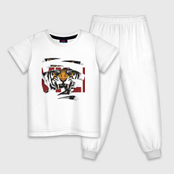 Пижама хлопковая детская Tiger inside, цвет: белый