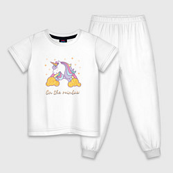 Пижама хлопковая детская Единорог и радуга, цвет: белый