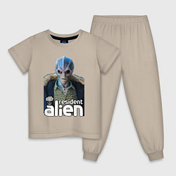 Пижама хлопковая детская Resident alien, цвет: миндальный