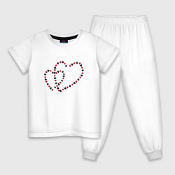 Пижама хлопковая детская Два влюбленных сердца линией из игральных карт раз, цвет: белый