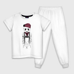 Пижама хлопковая детская Panda hipster, цвет: белый