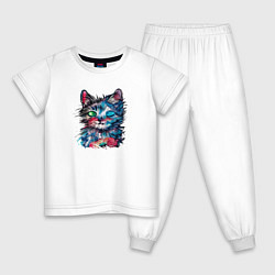 Пижама хлопковая детская Космический кот Space cat, цвет: белый