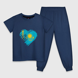 Пижама хлопковая детская Сердечко Казахстана, цвет: тёмно-синий