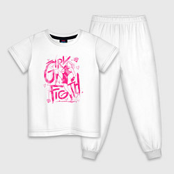 Пижама хлопковая детская GIRL FIGTH женская драка, цвет: белый