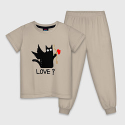 Пижама хлопковая детская LOVE CAT WHAT cat, цвет: миндальный