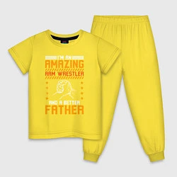 Пижама хлопковая детская Я потрясающий армрестлер и лучший отец, цвет: желтый