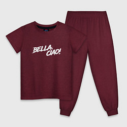 Пижама хлопковая детская БУМАЖНЫЙ ДОМ, BELLA CIAO!, цвет: меланж-бордовый