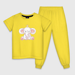Пижама хлопковая детская Слоненок с короной, цвет: желтый
