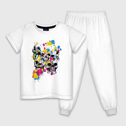 Пижама хлопковая детская Color & Skulls, цвет: белый