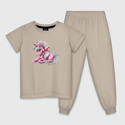 Пижама хлопковая детская Единорог - 14 февраля, цвет: миндальный