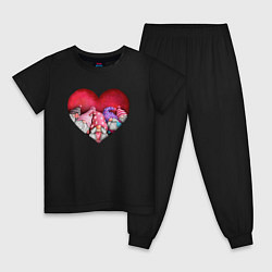 Пижама хлопковая детская Гномы в сердечке, цвет: черный