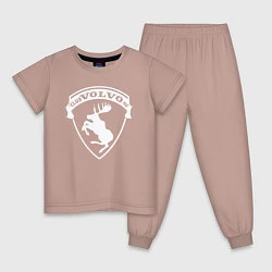 Пижама хлопковая детская Volvo логотип белый, цвет: пыльно-розовый