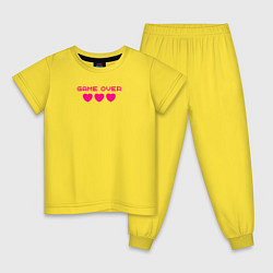 Пижама хлопковая детская Game over розовый текст, цвет: желтый