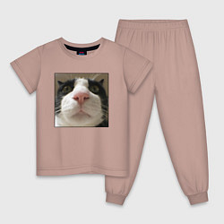 Пижама хлопковая детская Задумчивый кот, цвет: пыльно-розовый