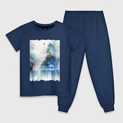 Пижама хлопковая детская Изумительный японский пейзаж, цвет: тёмно-синий