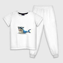 Пижама хлопковая детская Акула - в очках, цвет: белый