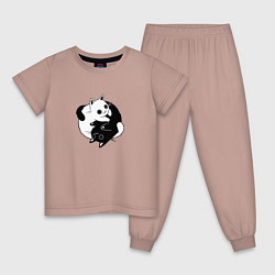 Пижама хлопковая детская Yin Yang Black And White Cats, цвет: пыльно-розовый