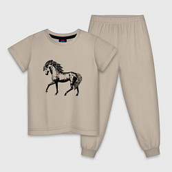 Пижама хлопковая детская Мустанг Лошадь, цвет: миндальный