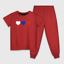 Пижама хлопковая детская Сердце триколор, цвет: красный