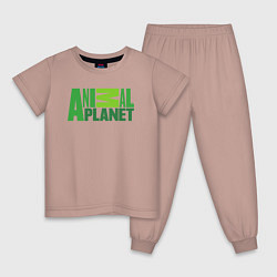Пижама хлопковая детская Animal Planet, цвет: пыльно-розовый