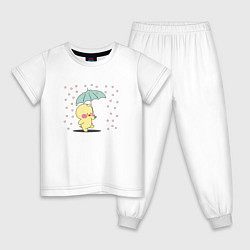 Пижама хлопковая детская Уточка Lalafanfan Дождик из сердечек, цвет: белый