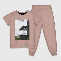Пижама хлопковая детская Панорамный Дом, цвет: пыльно-розовый