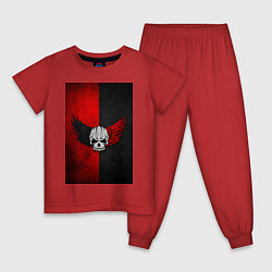 Пижама хлопковая детская Череп Клоуна на красно-черном фоне, цвет: красный