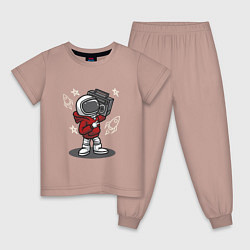 Пижама хлопковая детская Космонавт с магнитофоном, цвет: пыльно-розовый