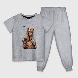 Пижама хлопковая детская Медведь и бабочка, цвет: меланж