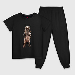 Пижама хлопковая детская Медведь стоит на задних лапах, цвет: черный