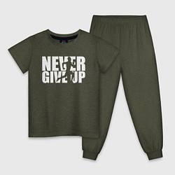 Пижама хлопковая детская NEVER GIVE UP НИКОГДА НЕ СДАВАЙСЯ СПОРТ, цвет: меланж-хаки
