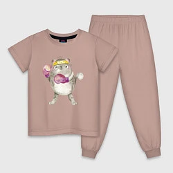 Пижама хлопковая детская Плюшевый кот-боксер, цвет: пыльно-розовый