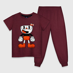 Пижама хлопковая детская Cuphead красная чашечка, цвет: меланж-бордовый