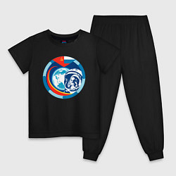 Пижама хлопковая детская Первый Космонавт Юрий Гагарин 1, цвет: черный