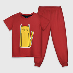 Пижама хлопковая детская Длинный желтый кот, цвет: красный