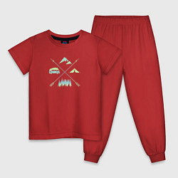 Пижама хлопковая детская Горные Походы, Вэны, Деревья, цвет: красный