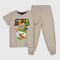 Пижама хлопковая детская Компашка персонажей Super Mario, цвет: миндальный
