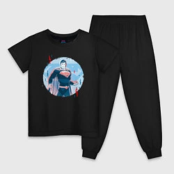 Пижама хлопковая детская Фигура Супермена, цвет: черный