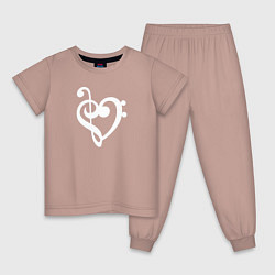 Пижама хлопковая детская Сердце Скрипичный и Басовый Ключи, цвет: пыльно-розовый